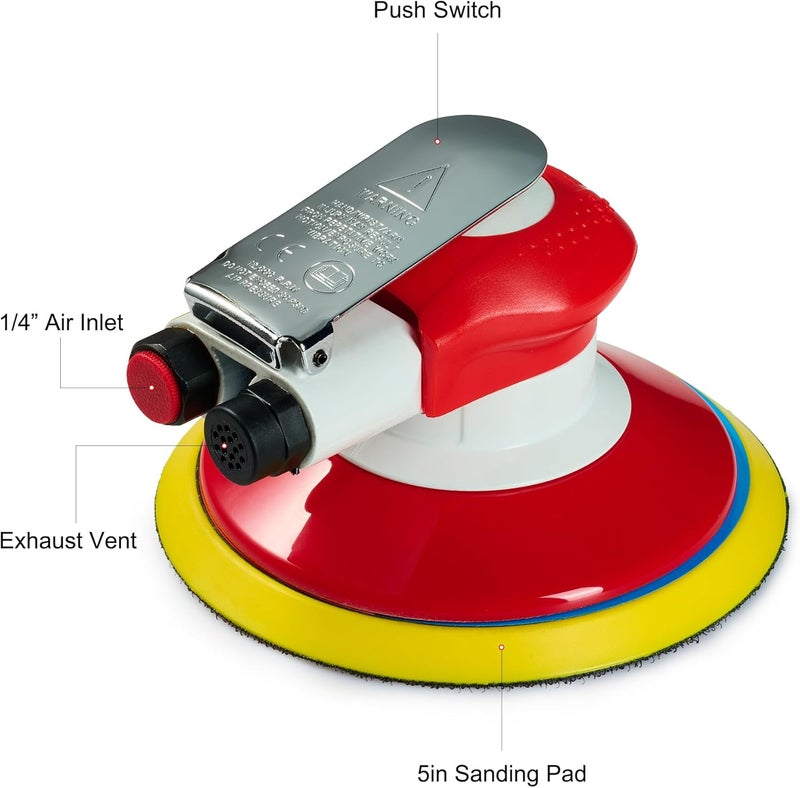 LithiCraft Professional 6-inch Pneumatic Random Orbital Sander | 12000 RPM Dual-Action Sander | High-Strength Wear-Resistant Design for Automotive, Metal, and Woodworking Applications (6 inch) - Image 3